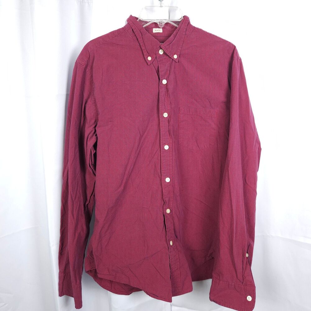 J. Crew Red Blue Plaid Slim Fit Long Sleeve Button-Down Shirt Men's Large